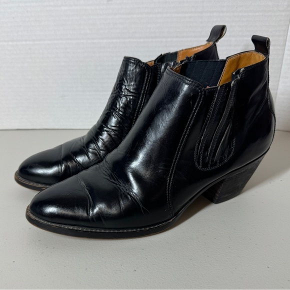 Black Leather Chelsea Western Block Heel Classic Pull-On Ankle Boots Size 8.5 - Picture 2 of 16